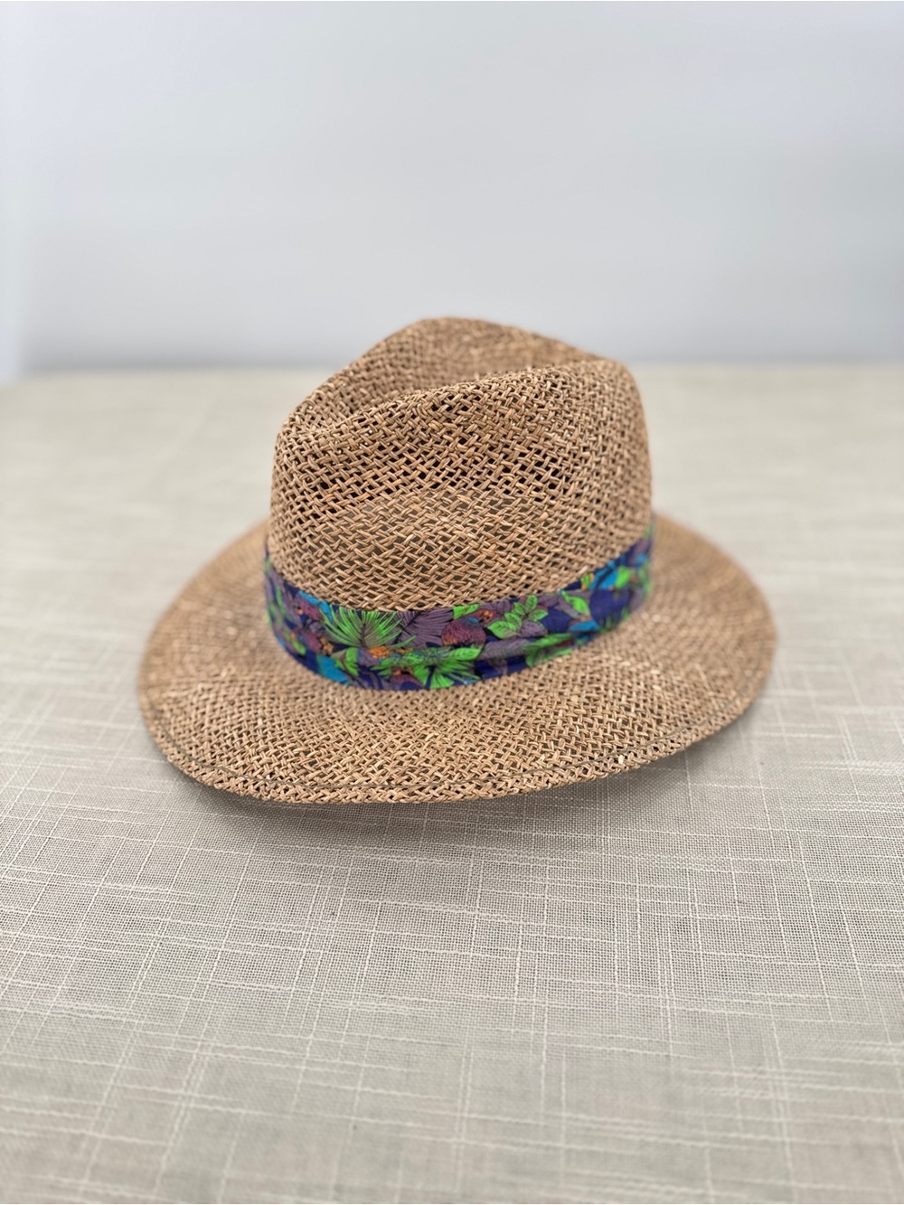 Summer Club Beige Straw Sun Hat Tropical Colorful Trim Australia Sun Protection